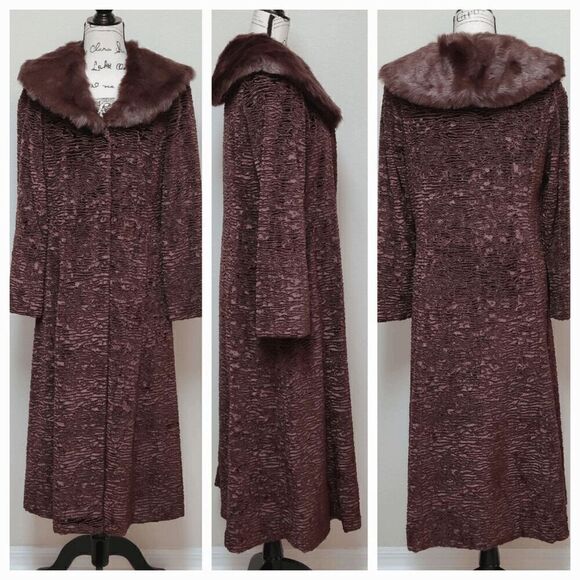 TERRY LEWIS Classic Luxuries Full Length Brown Velour Faux Fur Coat Size XS (S) - Picture 2 of 14